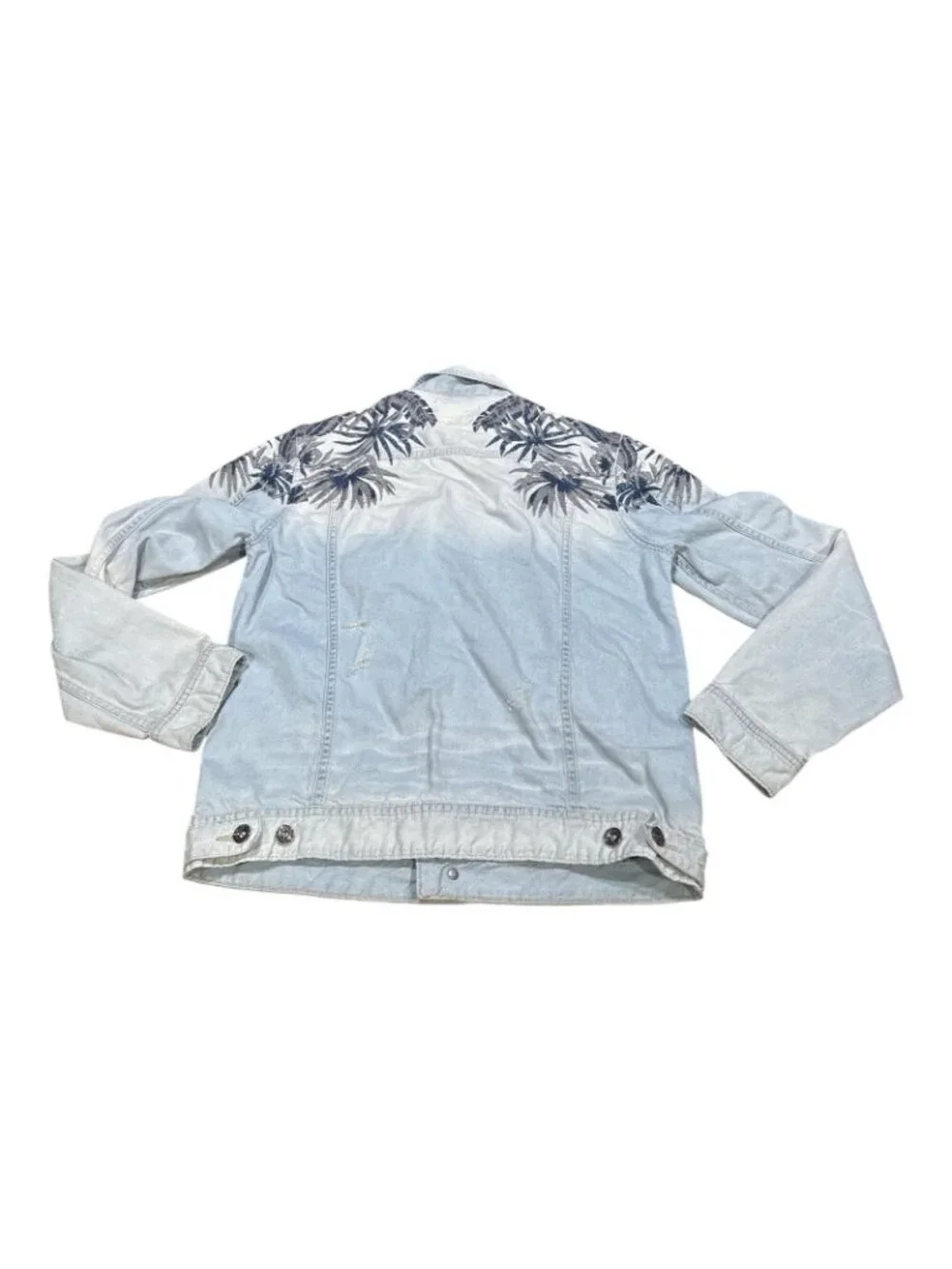 Guess Dillon Distressed Jean Jacket Floral Embroidery Hawaiian Men’s Large